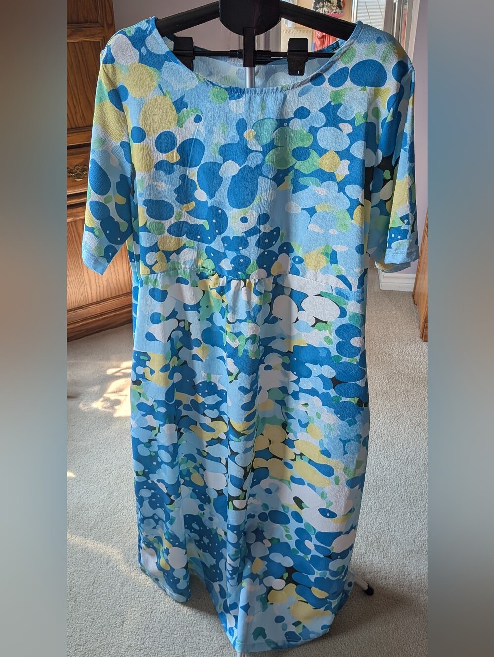 Blue & Yellow Abstract Print Midi Dress
